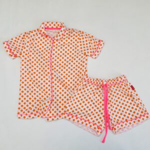 Tweedelige pyjama kort orange dots Claessens 10jr / 140/146