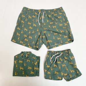 Twinning swimwear leopard  zwemshort papa L en tweedelige swimwear Elle and Rapha 6-12m(short) en 12-18m(shirt)