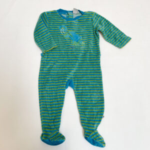 Pyjama met voetjes stripes groen/blauw velours Woody 9m / 74