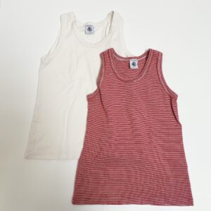2x onderhemd sleeveless stripes/wit Petit Bateau 8jr / 128