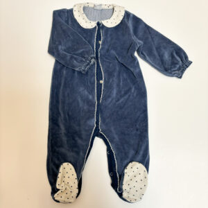 Pyjama met voetjes donkerblauw velours kraag Petit Bateau 12m / 74