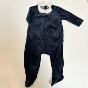 Pyjama met voetjes velours donkerblauw kraagje Carrément Beau 9m / 71